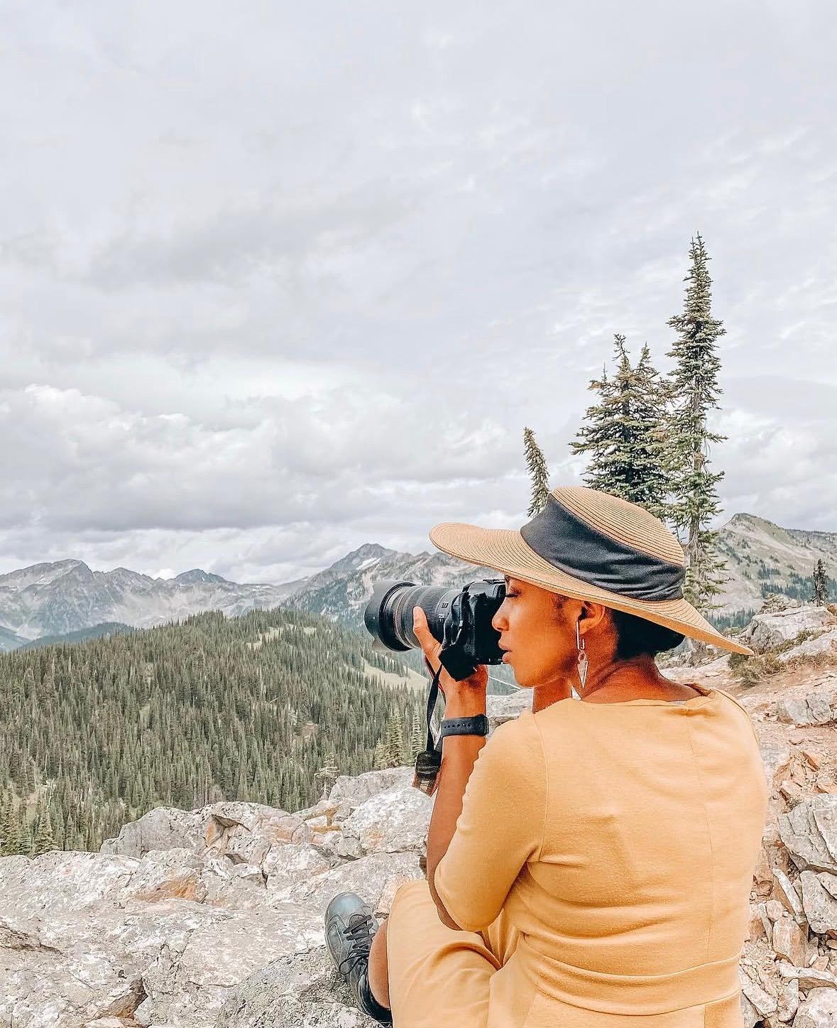 Aby photographing a mountain landscape